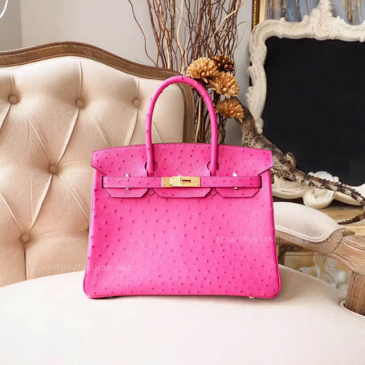 Hermes Birkin 30 Handbag in 5j Fuschia Pink Ostrich GHW